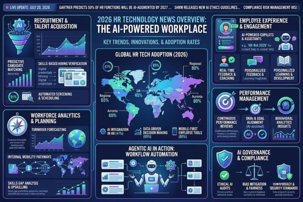 HR technology news overview showing AI and workplace tools in 2026