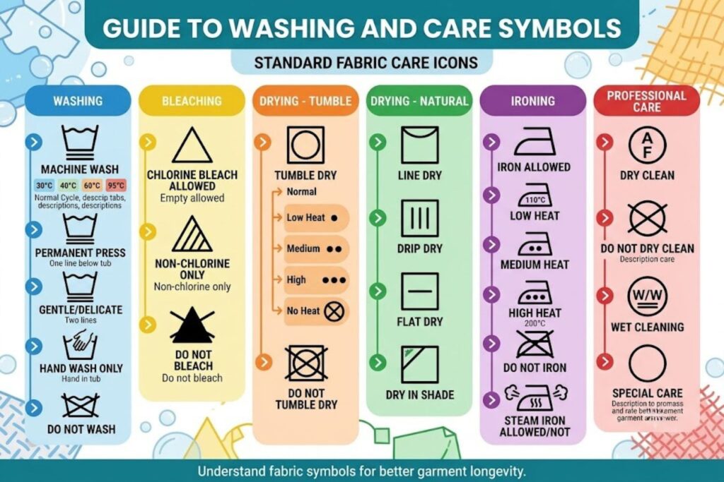 Infographic of pet bed care instructions showing machine wash, cold water, gentle cycle recommendations
