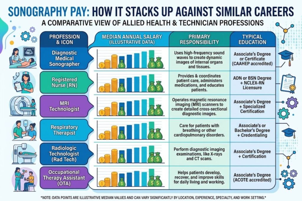 Ultrasound tech salary compared to nursing and radiology tech