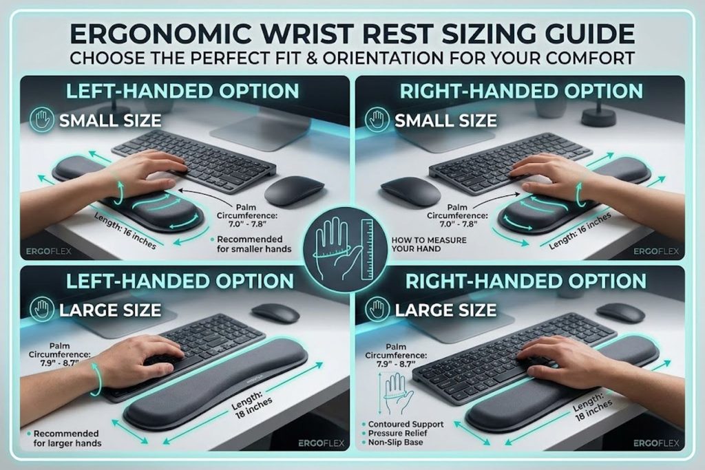Sizing guide for BadSeed Tech Carpio showing small vs. large and left vs. right-handed options