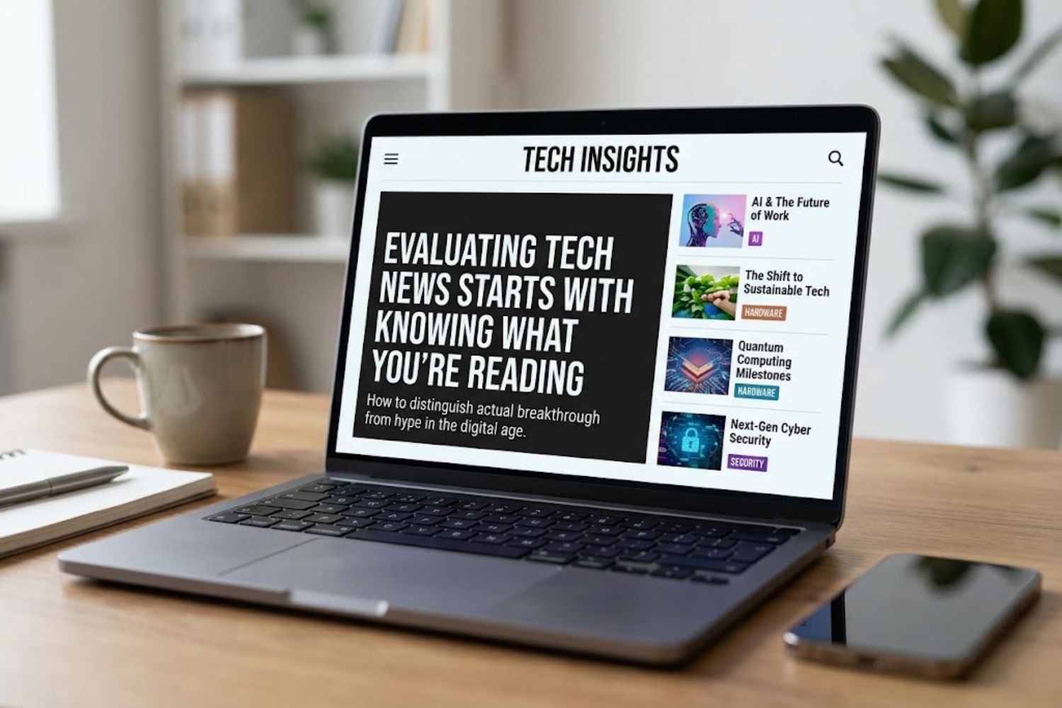 Laptop screen showing a news feed with technology headlines