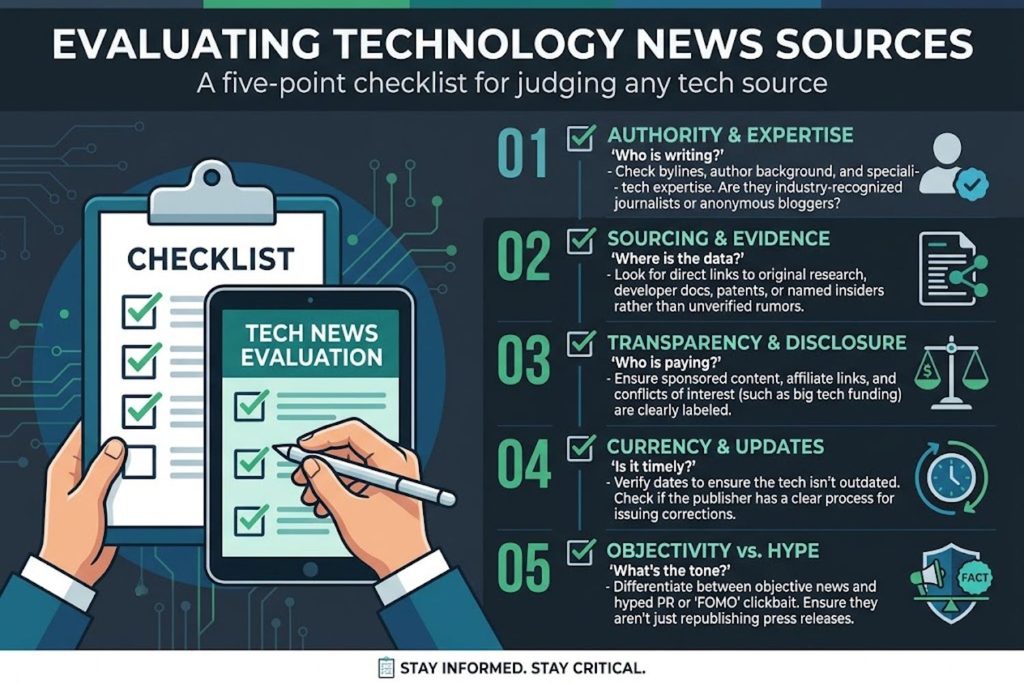 Checklist for evaluating technology news sources