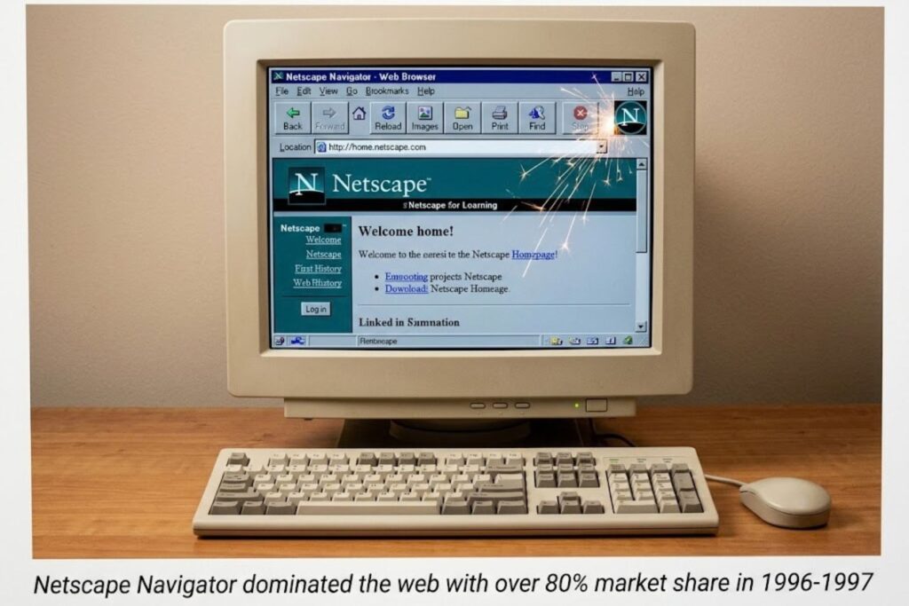 Netscape Navigator browser interface from 1997 showing the distinctive compass logo and toolbar